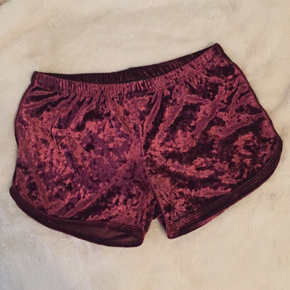 Maroon velvet shorts